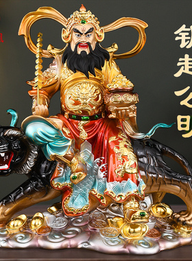 黄铜赵公明财神像供奉彩绘武财神赵公明骑虎像摆件招客厅公司大号