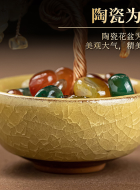 天然黄水晶发财树玛瑙滚石碗家居