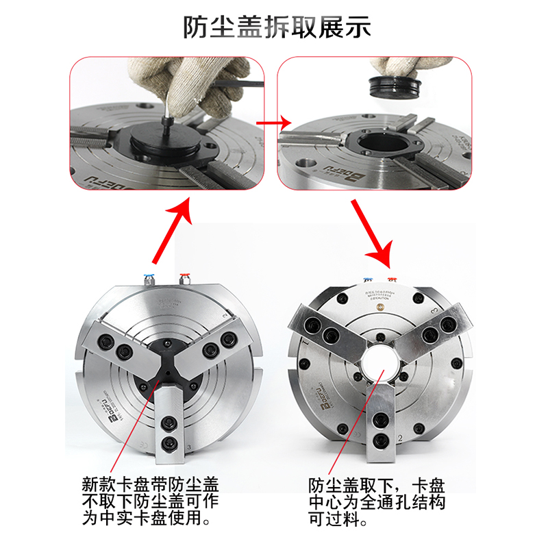 立式中空气动卡盘二爪KL160/200/250-2抓46810寸攻丝机钻铣床夹盘 - 图2