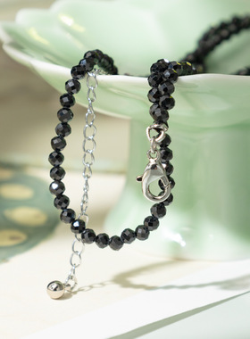 黑色串珠锁骨链高级感曜石黑项链