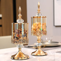 Light extravagant crystal glass with lid storage tank Eurostyle American living room tea table lace candy jar containing decorative hem