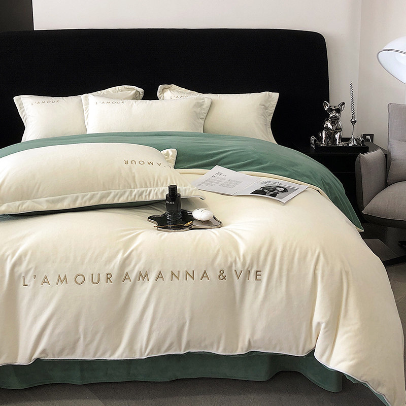 高档奢华A类婴儿绒四件套冬季加厚保暖珊瑚绒加绒被套刺绣牛奶绒4,淘宝优惠券,粉丝福利购,淘宝优惠卷