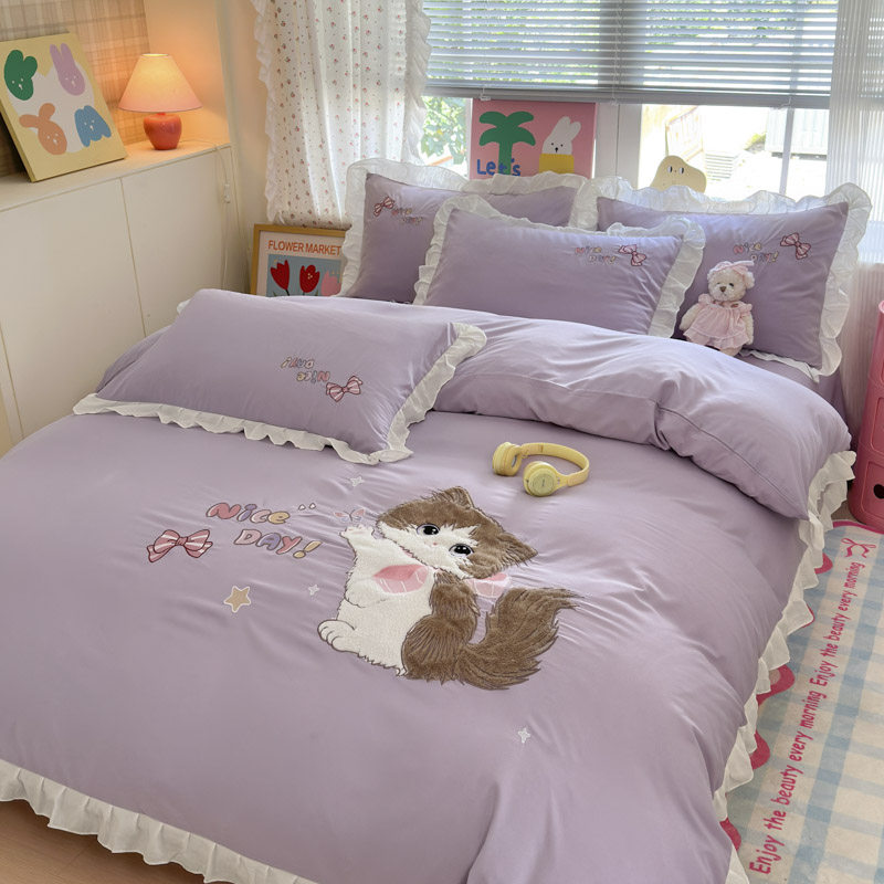 ins卡通炸毛小猫纯棉四件套1.5m1.8米学生全棉床单被套宿舍三件套,淘宝优惠券,粉丝福利购,淘宝优惠卷