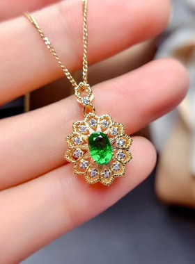 高端珠宝女士时尚气质辘珠边镂空仿真祖母绿碧玺镀18K黄金色戒指