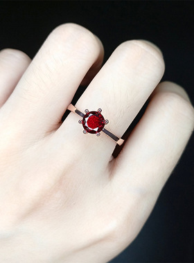 欧美时尚气质仿红宝石戒指少女镀18K玫瑰金紫水晶简约甜美钻戒