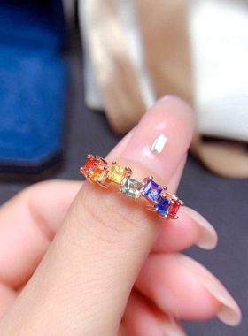 欧美时尚珠宝少女简约甜美仿天然糖果色碧玺七彩宝石镀玫瑰金戒指