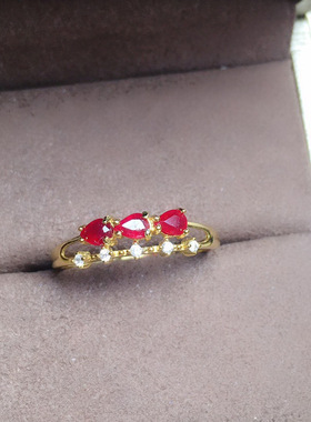 欧美高端珠宝少女学生简约甜美仿真彩色碧玺彩宝红宝石镀黄金戒指