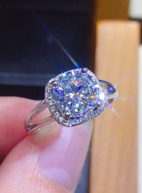 2克拉结婚钻戒少女甜美镶满钻八心八箭仿真莫桑钻几何形闪亮戒指