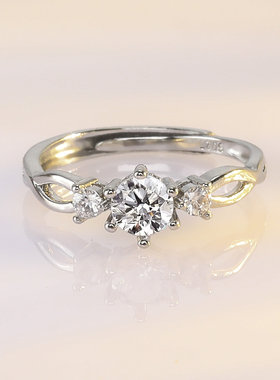 S925镀银硞石镶嵌戒指少女简约甜美小清新求婚订婚结婚戒指韩版