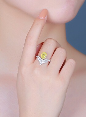 欧美高端珠宝少女学生简约甜美仿真黄水晶皇冠镶满钻分色镀金戒指