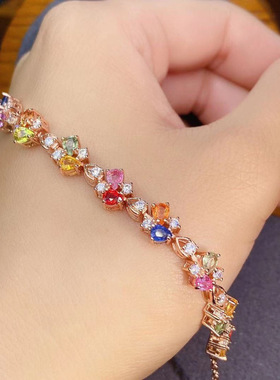 欧美高端珠宝少女学生简约甜美仿真糖果彩色碧玺镀18K玫瑰金手链