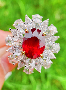 高端时尚气质仿真红宝石彩宝镶满钻分色镀金戒指少女简约甜美指环