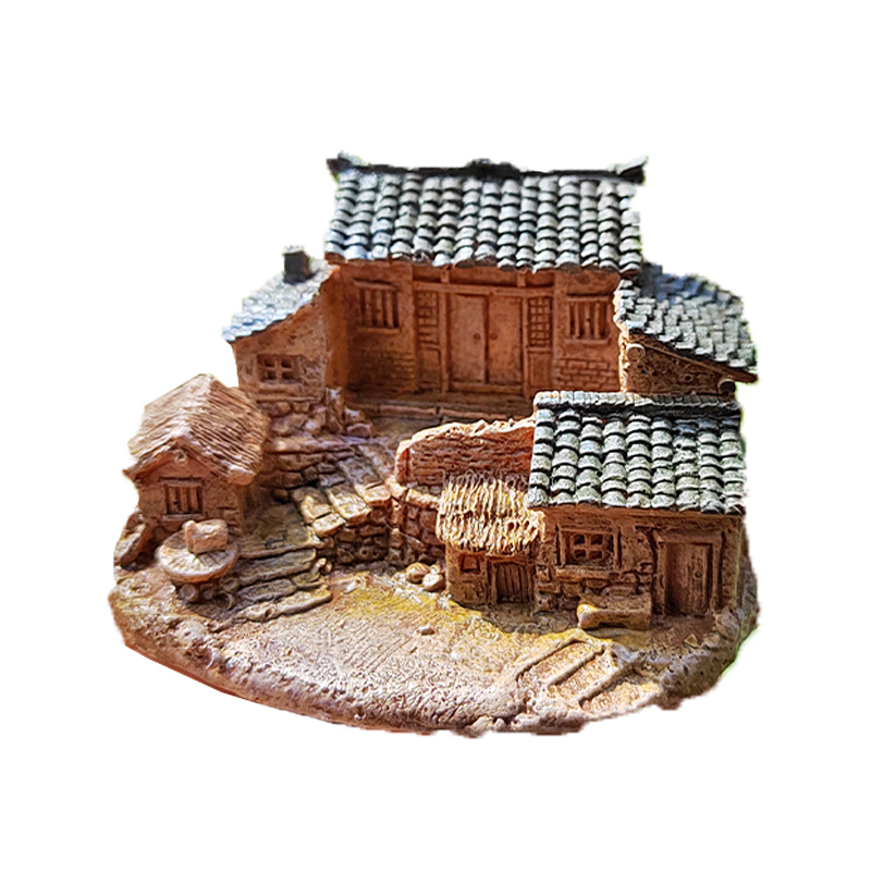 乡村瓦砖房农村小院微景观小摆件吸水石假山盆景庭院盆栽造景装饰 - 图3