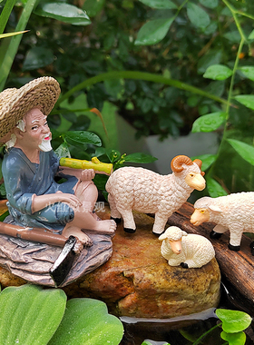 仿真绵羊山羊小羊农民农夫摆件