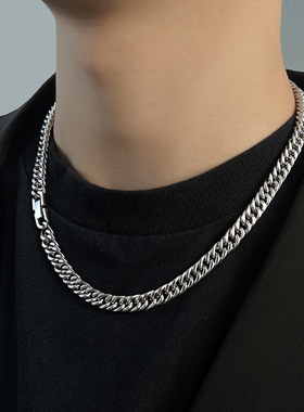 古巴链升级款项链男潮嘻哈女男生锁骨链男士潮牌百搭钛钢链子