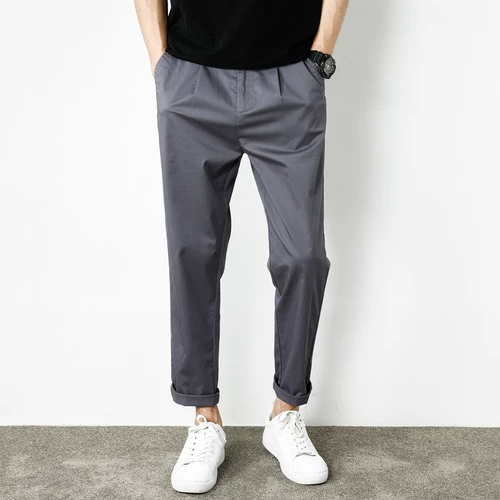 Мужские шелковые летние тонкие универсальные штаны, свободный прямой крой, эластичная талия