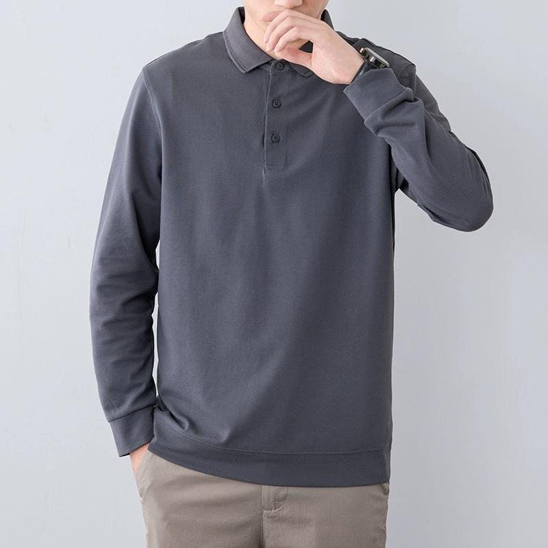 翻领POLO衫男夏季宽松套头潮牌男上衣春夏款纯色长袖打底衫T恤男 - 图2