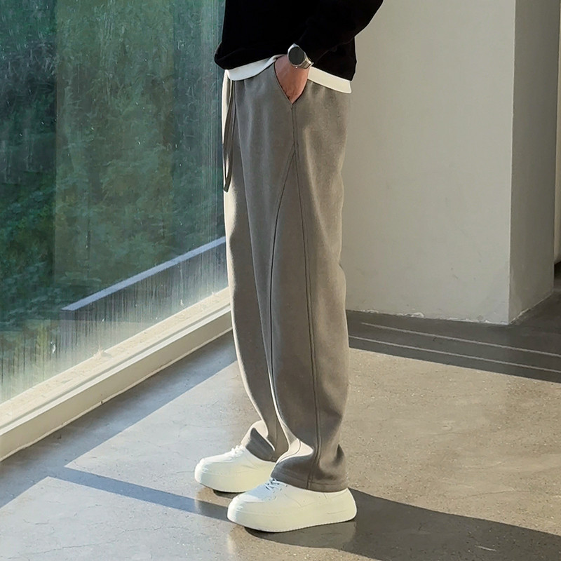 水洗月岩灰阔腿重磅加绒卫裤男裤子秋冬垂坠运动裤男休闲弯刀男裤,淘宝优惠券,粉丝福利购,淘宝优惠卷