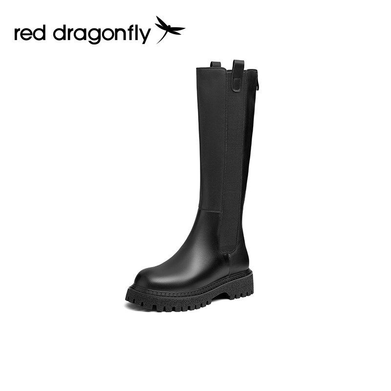 红蜻蜓女鞋官方旗舰店红蜻蜓长筒靴英伦风女鞋秋冬季加绒不过膝骑士靴厚底女靴WJC411520