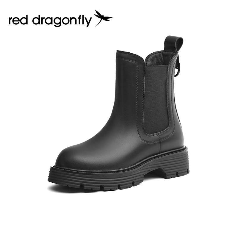 红蜻蜓女鞋官方旗舰店红蜻蜓切尔西女冬季新款时尚潮流英伦风舒适百搭单靴WJC410750