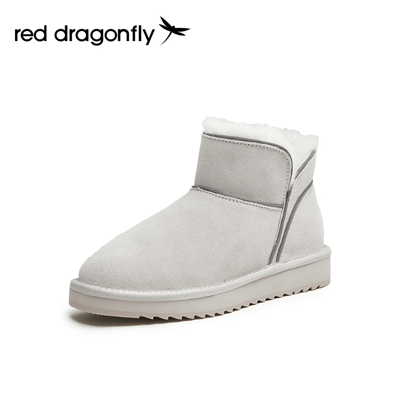 红蜻蜓女鞋官方旗舰店红蜻蜓雪地靴女冬季新款时尚短筒加绒保暖防滑平底女棉鞋WNC411440