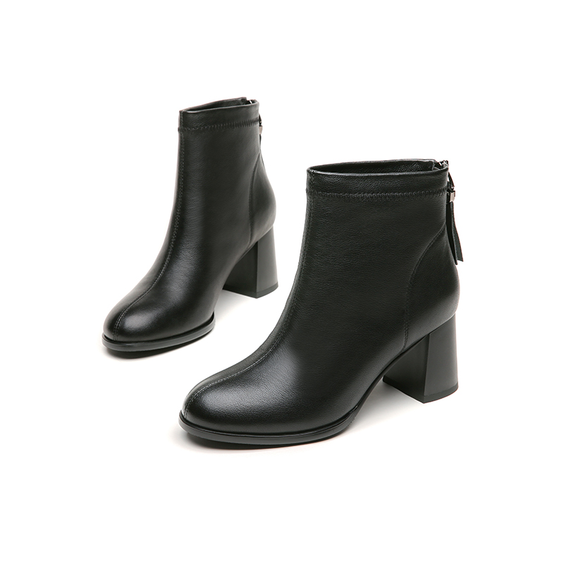 红蜻蜓女鞋官方旗舰店红蜻蜓女鞋秋冬新款切尔西粗跟时装高跟鞋短靴真皮ins潮靴子1