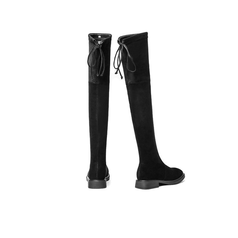 红蜻蜓女鞋官方旗舰店红蜻蜓女鞋秋季新款休闲英伦风中长筒靴低跟平底长筒靴女2