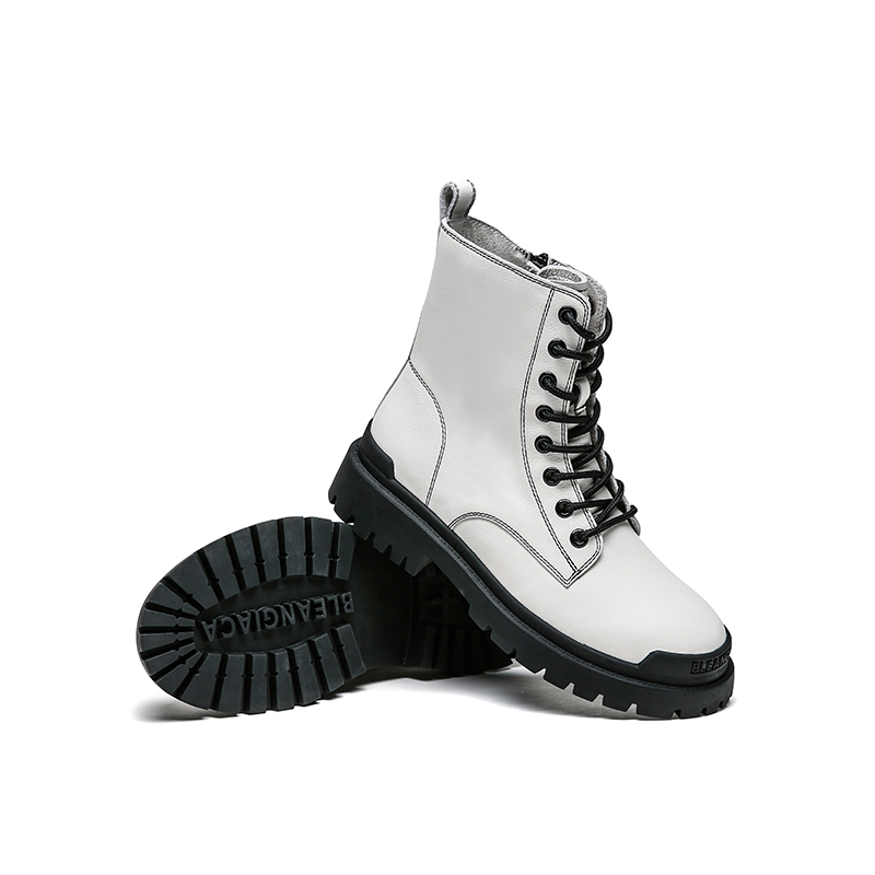 红蜻蜓女鞋官方旗舰店红蜻蜓女鞋秋季新款休闲英伦学院风短毛绒白色马丁靴机车靴女2