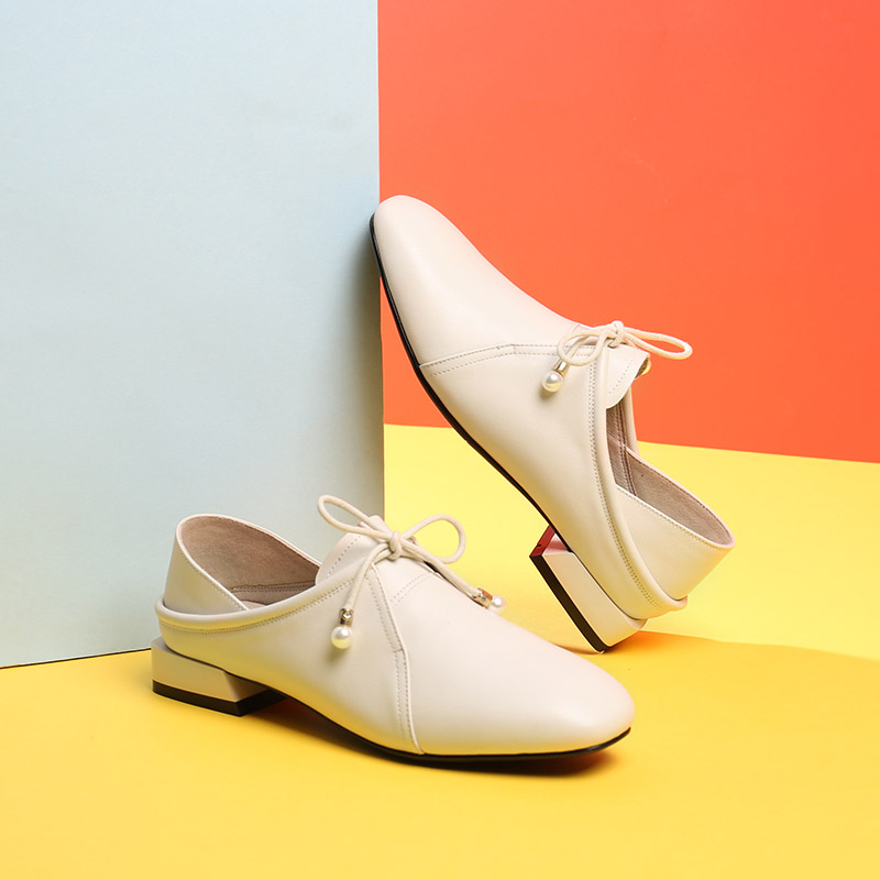 红蜻蜓女鞋官方旗舰店红蜻蜓女鞋春新款粗方根英伦乐福休闲舒适两穿方头单鞋小皮鞋1