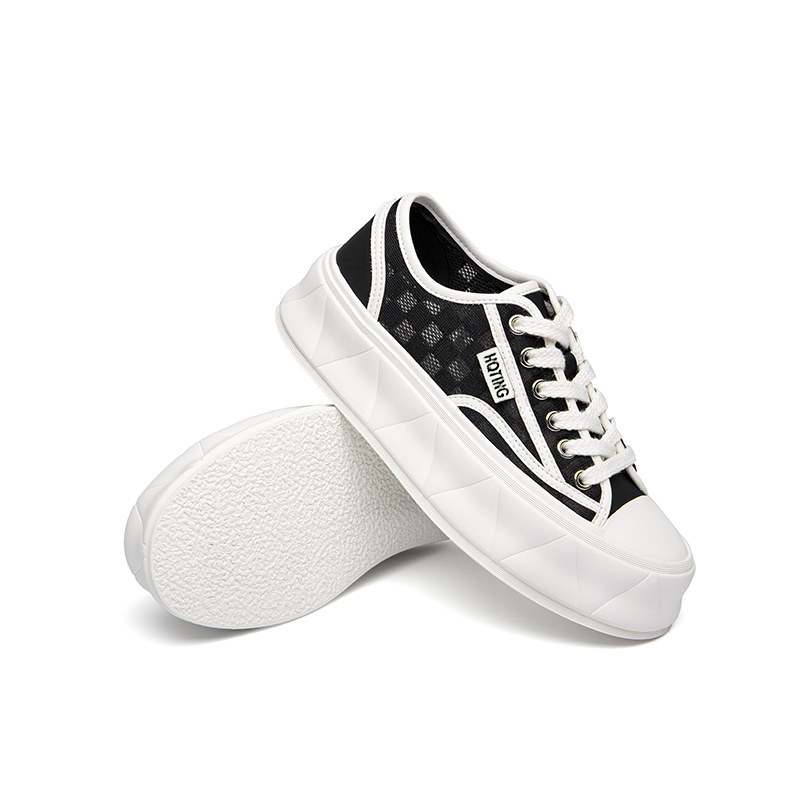 红蜻蜓女鞋官方旗舰店红蜻蜓女鞋春夏款透气舒适增高休闲板鞋棋盘格厚底小白鞋WTB223812