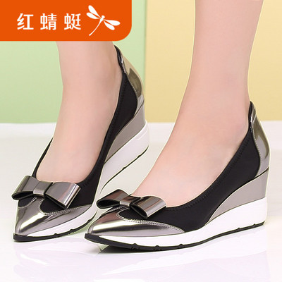浙江 温州红蜻蜓女单鞋2016秋季新款真皮优雅
