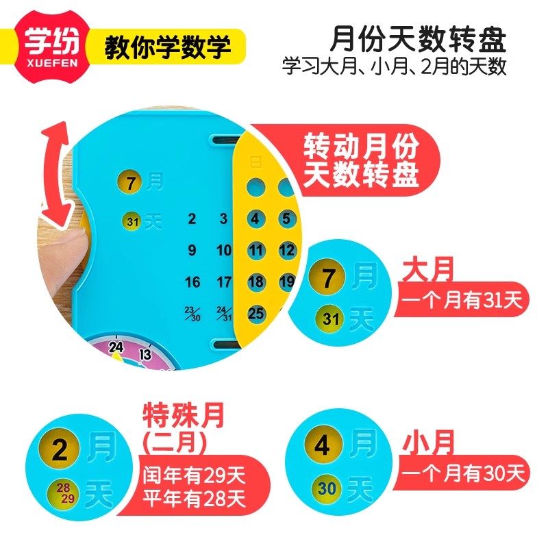 学纷年月日多功能演示器小学三年级时间双钟表模型学习24时计时法,淘宝优惠券,粉丝福利购,淘宝优惠卷