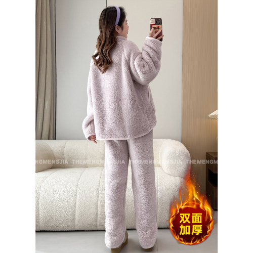 家居服保暖套装女2025冬季加绒加厚双面北极绒两件套可外穿睡衣潮 - 图3