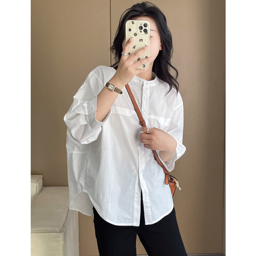 温柔风别致小众短袖衬衫女夏季宽松休闲设计感减龄防晒衬衣上衣潮 - 图2