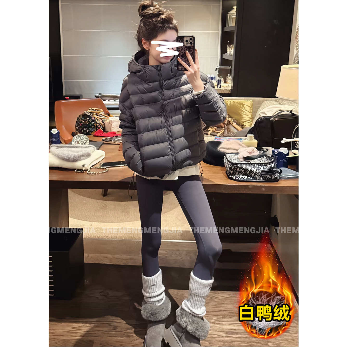 轻薄泡芙排骨羽绒服女2025冬季新款爆款小个子韩系连帽白鸭绒外套