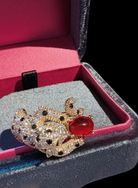 珠宝 石榴红水滴猎豹蛋形宝石项链 落日熔金 满钻豹子手链 套装