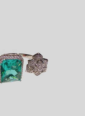 珠宝哥伦比亚祖母绿玫瑰花宝石项链宴会高定孔雀绿山茶花耳环套装