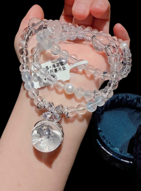 花丝鎏彩海蓝宝白水晶手链 新中式 奶白草莓晶爱心花神手串 套装