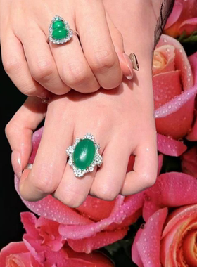 巴西绿玉髓玛瑙葫芦宝石 戒指 水灵水灵 富贵豆 繁花玉髓锆石戒指