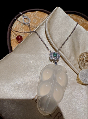 珠宝马料白玉髓金枝玉叶冰种树叶吊坠项链 新中式 绿玉髓葫芦手链