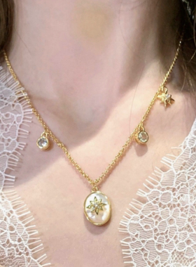 珠宝 贝母星芒水滴宝石项链 月光女神 星星水滴闪钻手链 套装