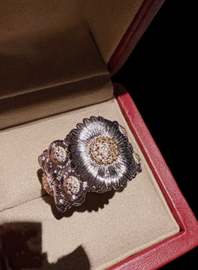 珠宝 轻奢雏菊繁花宝石戒指 镀18K金 蕾丝花环镂空万花筒花朵戒指