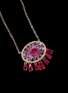 碧玺算盘彩虹宝石戒指 绝地武士 镀18K金 矢车菊胭脂锆石项链耳环