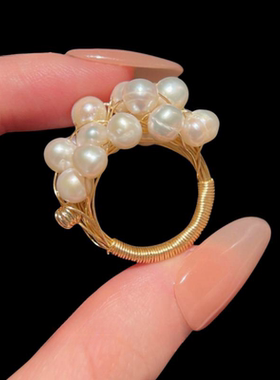 大溪地澳白珍珠戒指 时尚巴洛克 鸢尾花淡水珍珠戒指 新中式百搭