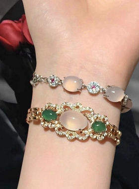 帝王紫玉髓花朵宝石手链 水灵水灵 镀18K金 蜂巢花瓣玉髓锆石手链