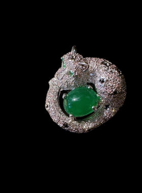 莫吉托绿宝石猎豹戒指 富婆的快乐镀18K金绿玉髓猎豹锆石流苏耳环