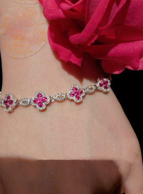 珠宝彩钻糖果水晶多巴胺宝石项链 宴会高定 繁花胭脂粉钻手链套装