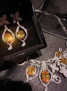 奥地利宫廷复古鸢尾花大宝石花瓣项链 苏富比 暮光黄花苞耳环套装