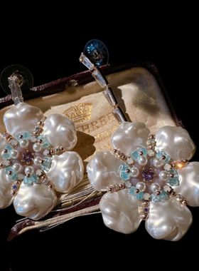 在逃公主蝴蝶结宝石珍珠项链 巴洛克海水贝珠 贵妇 蝴蝶锆石戒指