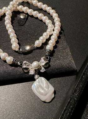 轻奢2024年新款小众豹头项链珍珠